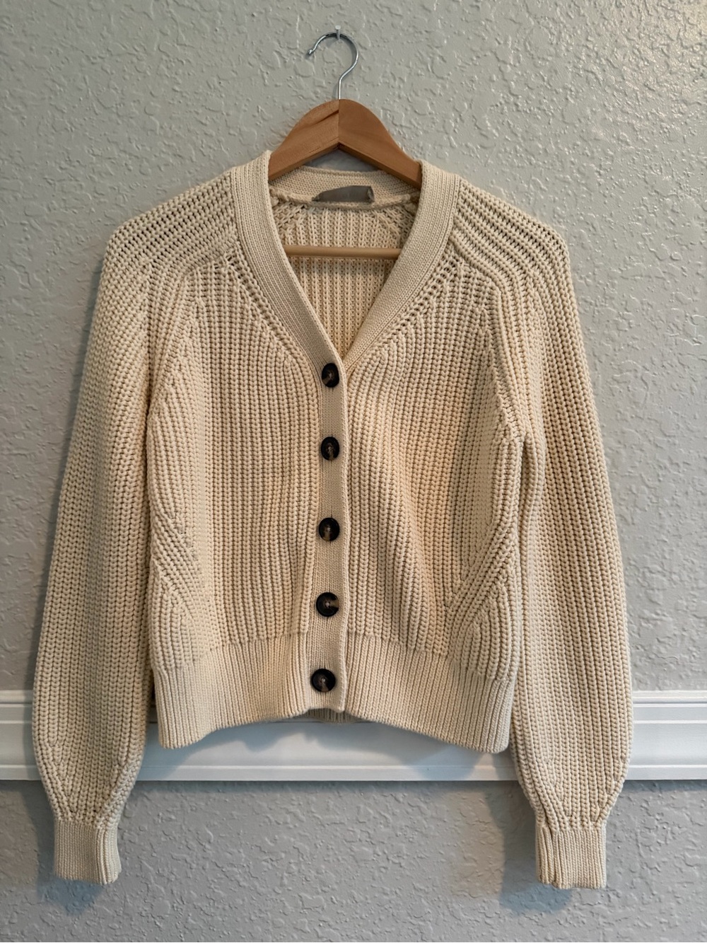 Everlane Texture Cardigan Cream Chunky Knit Button Front Size S